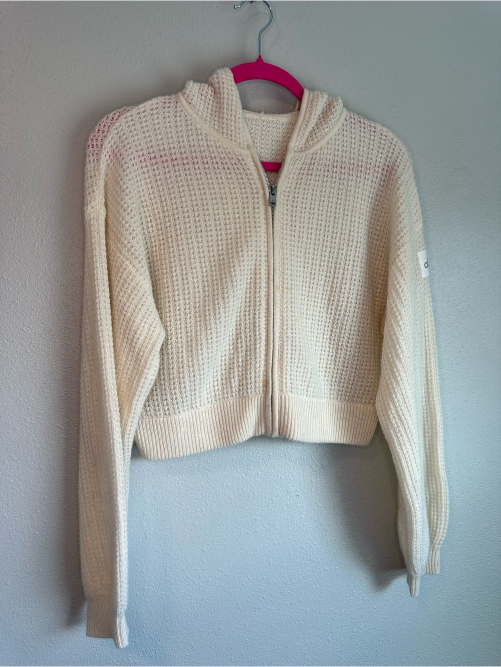 Alo Yoga Cashmere Hoodie Plush Waffle Full Zip Cropped Sweater